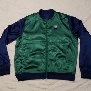 Reversible satin Puma Jacket, blue and green sz L